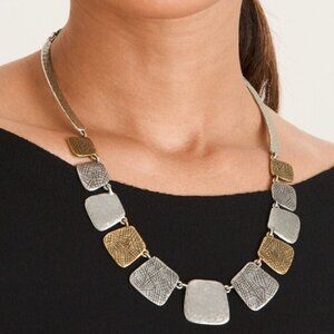 Chico's NWT Stella Silver Gold Bib Necklace 23.5" Classic Wardrobe staple Chic